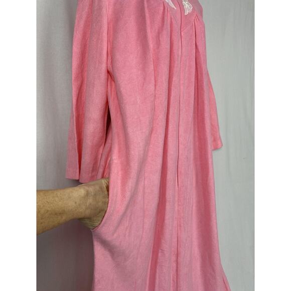 VTG Serenity Zip Robe Womens Large Pink Brushed Acetate Tricot 60s 70s Housecoat - Picture 4 of 13